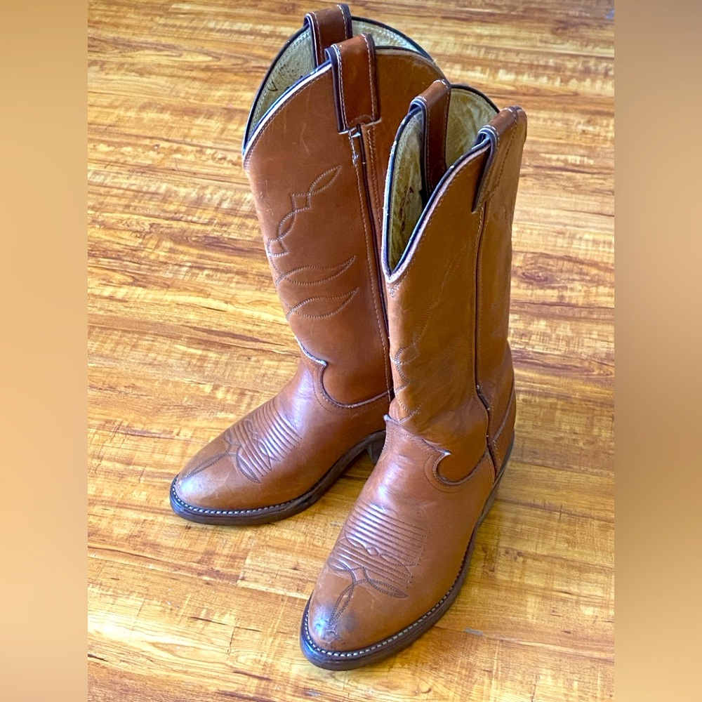 🌟 Justin USA Brown Leather Cowboy Boots Womens 5C size 5 Wide Width Imperfect